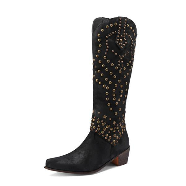 WW | High Boots With Metal Studs And Chunky Heel