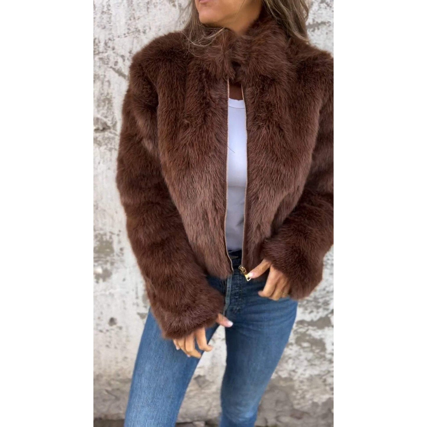 WW | Bond PU-Jacke mit hohem Kragen und Reißverschluss