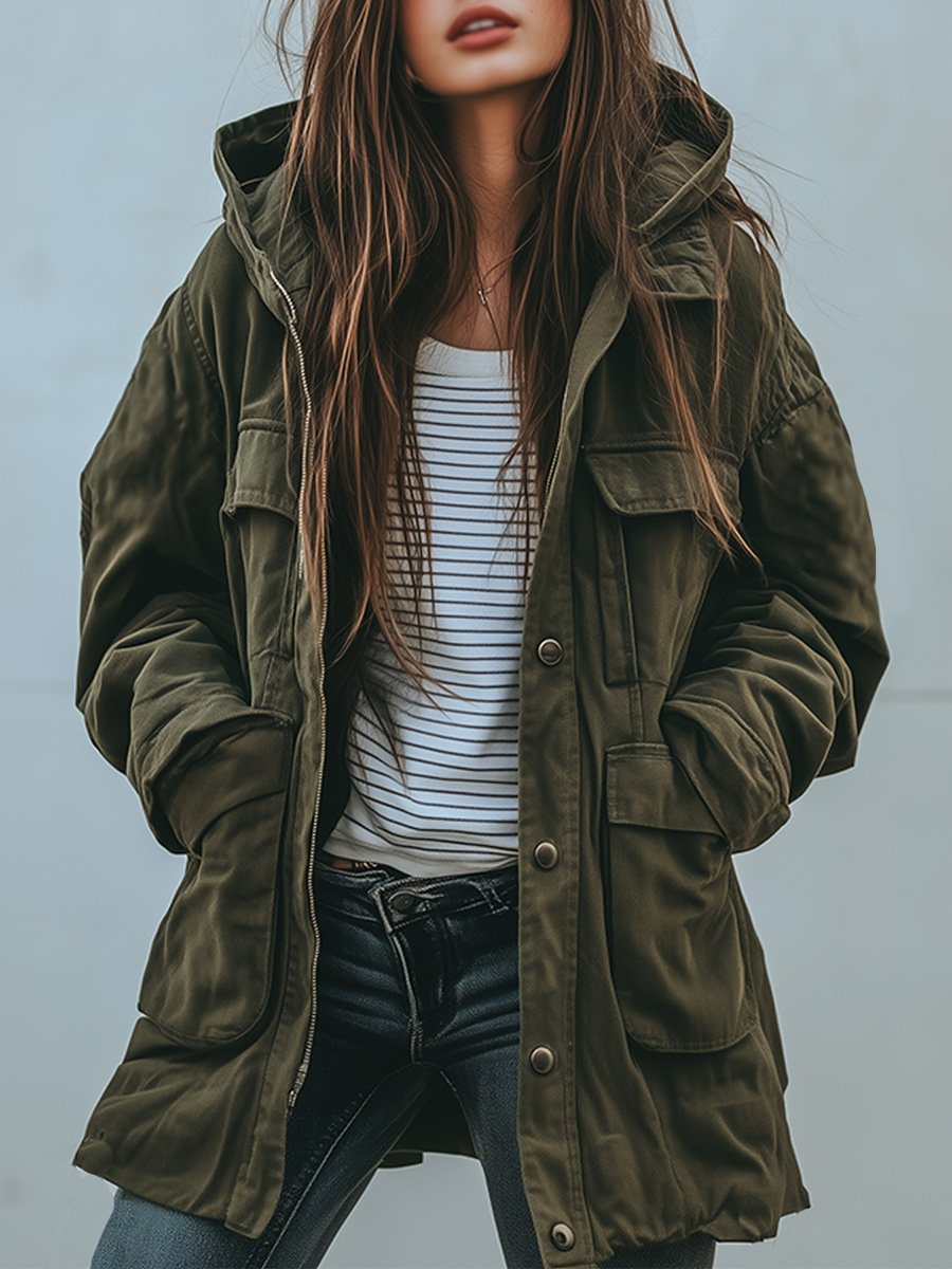 WW | Vintage Winddichte Arbeitsjacke Mit Kapuze Und Mehreren Taschen