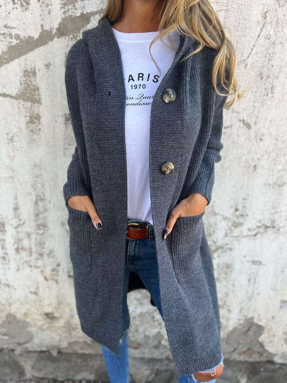 WW | Long Cardigan Soft And Comfortable With Buttons And Pockets With Shawl Collar
