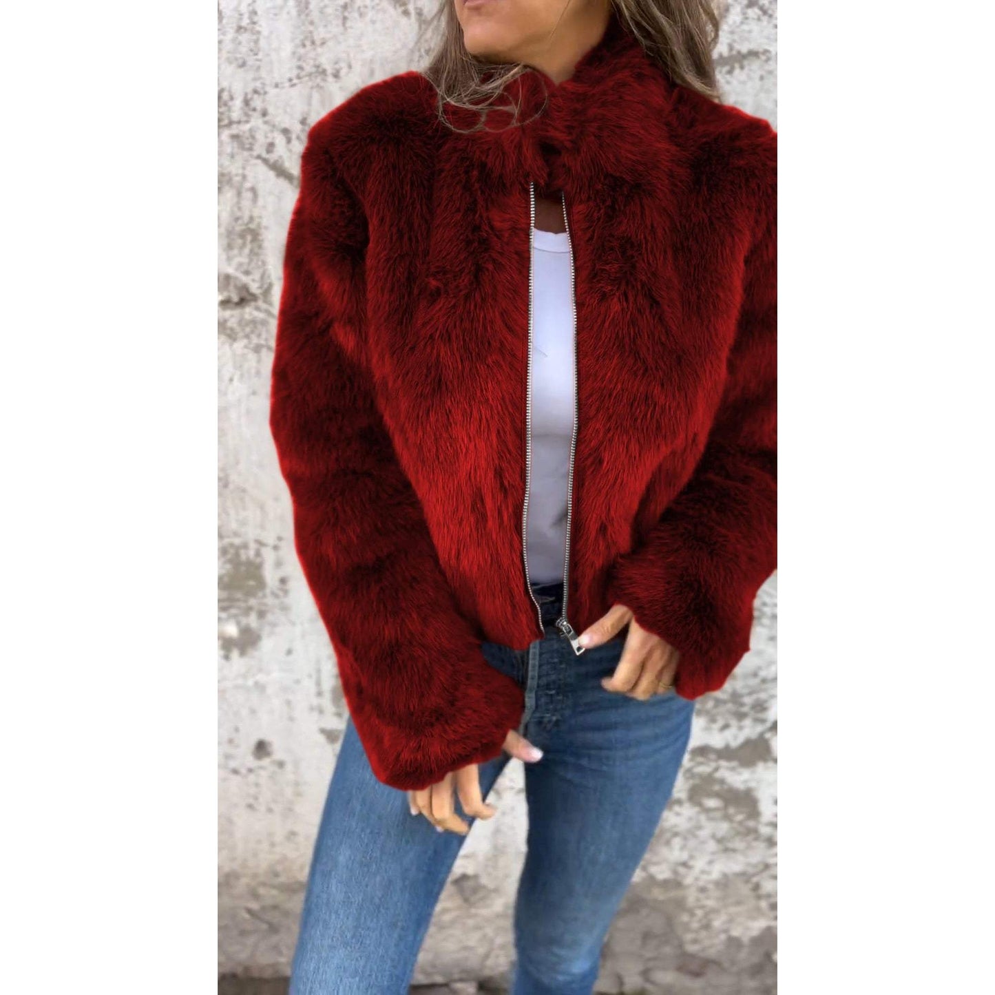 WW | Bond PU-Jacke mit hohem Kragen und Reißverschluss