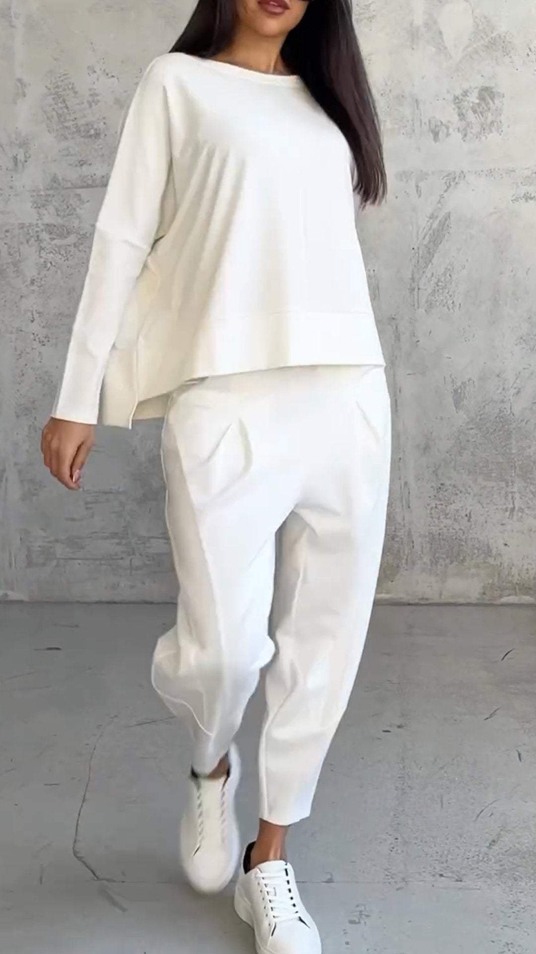 WW | Lounge Set Oversize Top Straight Pants Soft Knit Comfort Style