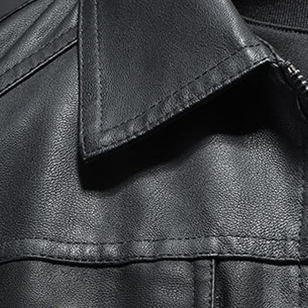 WW | Lederjacke Reißverschluss Spitzkragen Taillierte Passform Brusttaschen