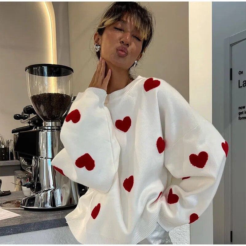 WW | Lässiger Pullover für Frauen mit Liebe Stickerei