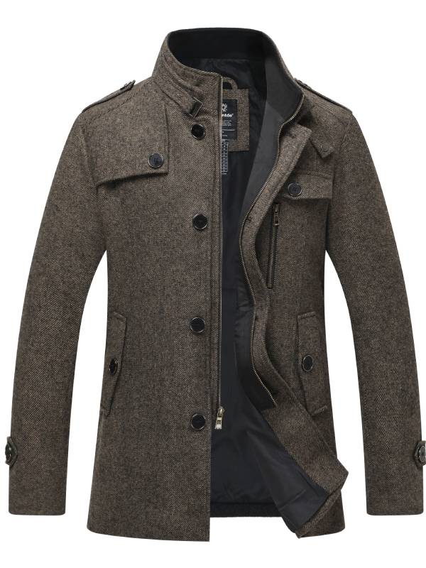 WW | Langer Wollmantel Mit Reißverschluss Und Knopf Für Herren - Perfekt für alltägliche Outfits