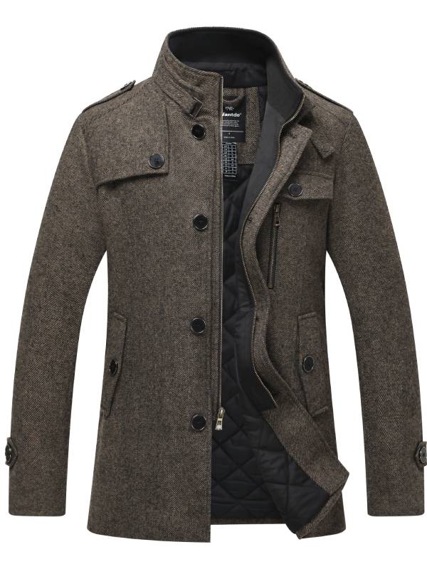 WW | Langer Wollmantel Mit Reißverschluss Und Knopf Für Herren - Perfekt für alltägliche Outfits
