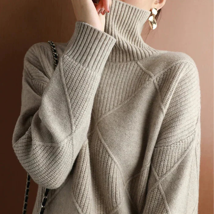 WW | European Style High Collar Diamond Sweater
