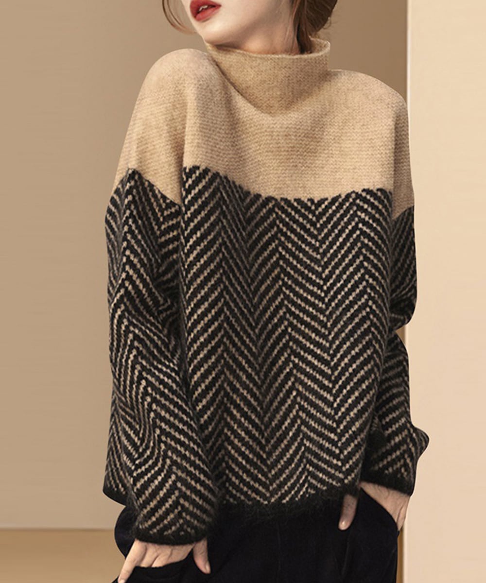 WW | Retro Color Block Half-Turtleneck Pullover
