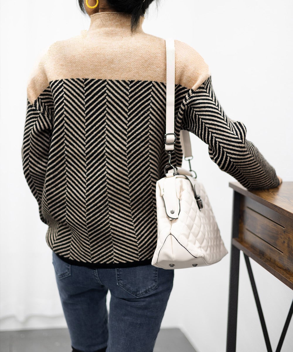 WW | Retro Color Block Half-Turtleneck Pullover