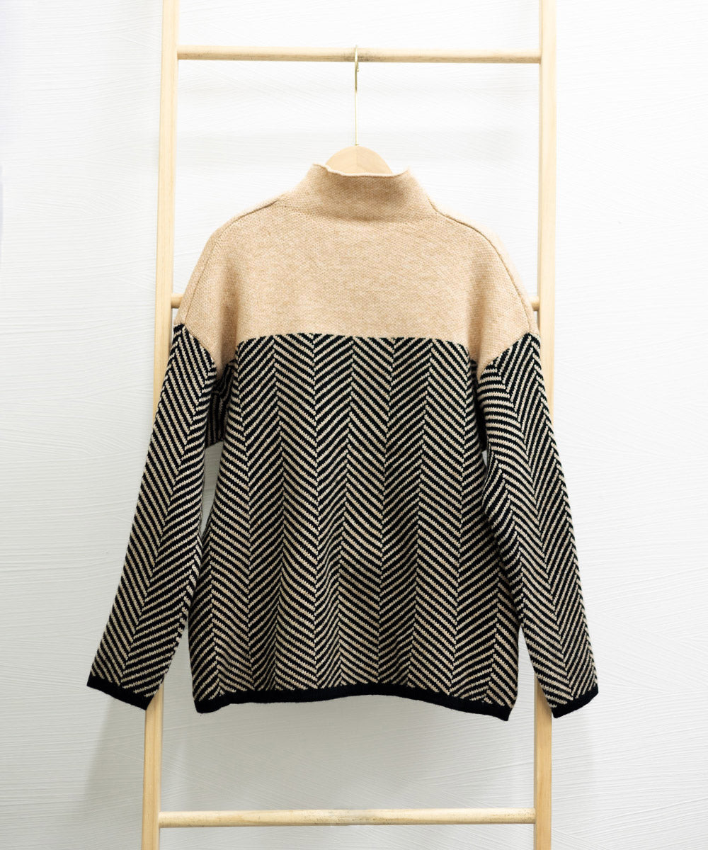 WW | Retro Color Block Half-Turtleneck Pullover