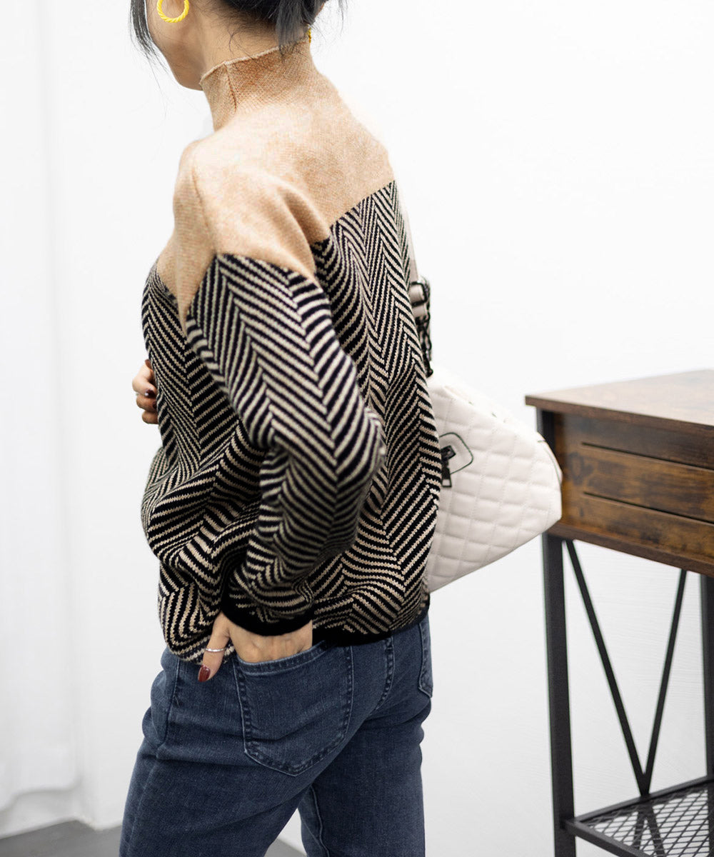WW | Retro Color Block Half-Turtleneck Pullover