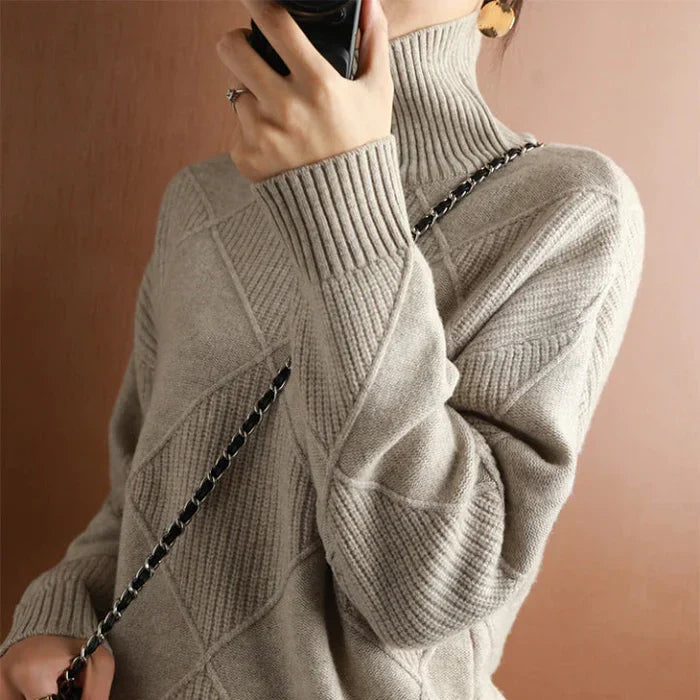 WW | European Style High Collar Diamond Sweater