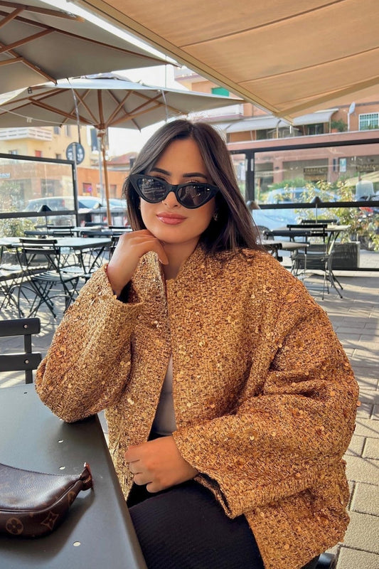 WW | Kragen Metallic Pailletten Jacke