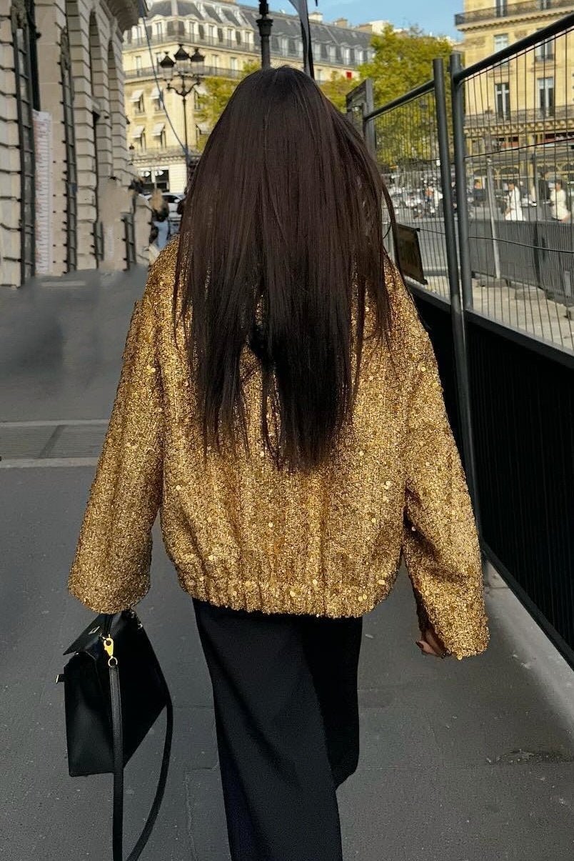 WW | Kragen Metallic Pailletten Jacke
