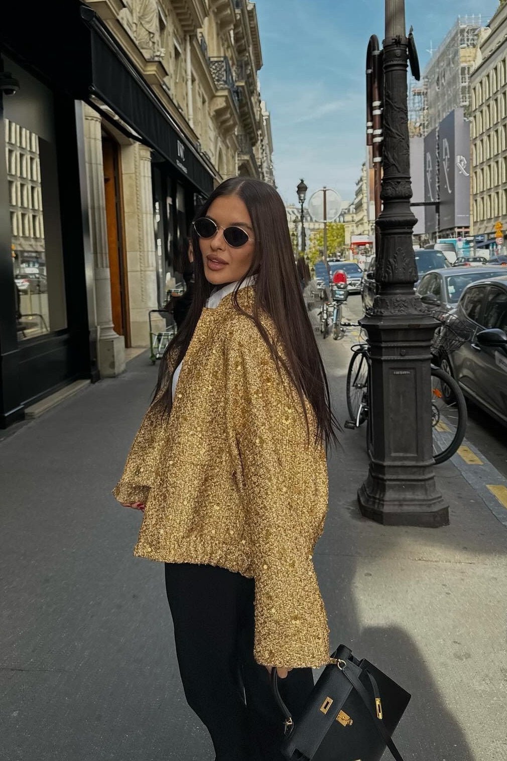 WW | Kragen Metallic Pailletten Jacke