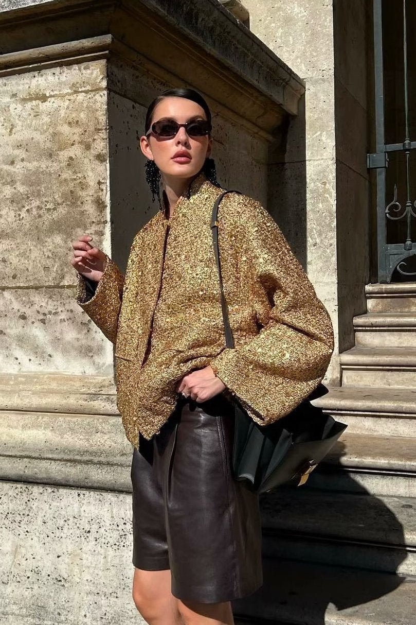 WW | Kragen Metallic Pailletten Jacke