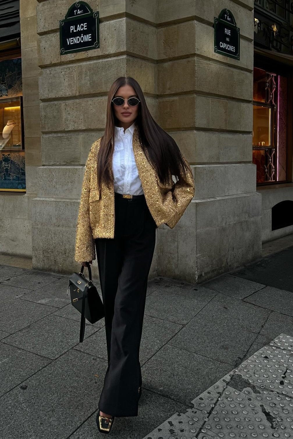 WW | Kragen Metallic Pailletten Jacke