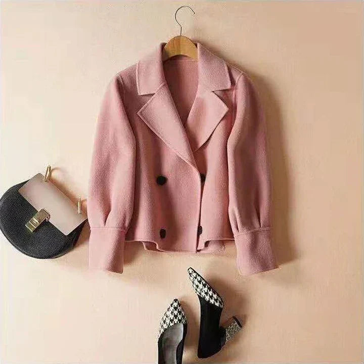 WW | Women's Short Jacket with Lapel Collar – Double-Breasted Wool-Look Blazer for Autumn & Everyday
