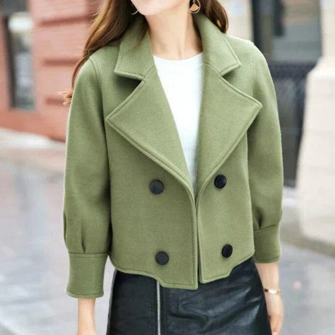 WW | Women's Short Jacket with Lapel Collar – Double-Breasted Wool-Look Blazer for Autumn & Everyday