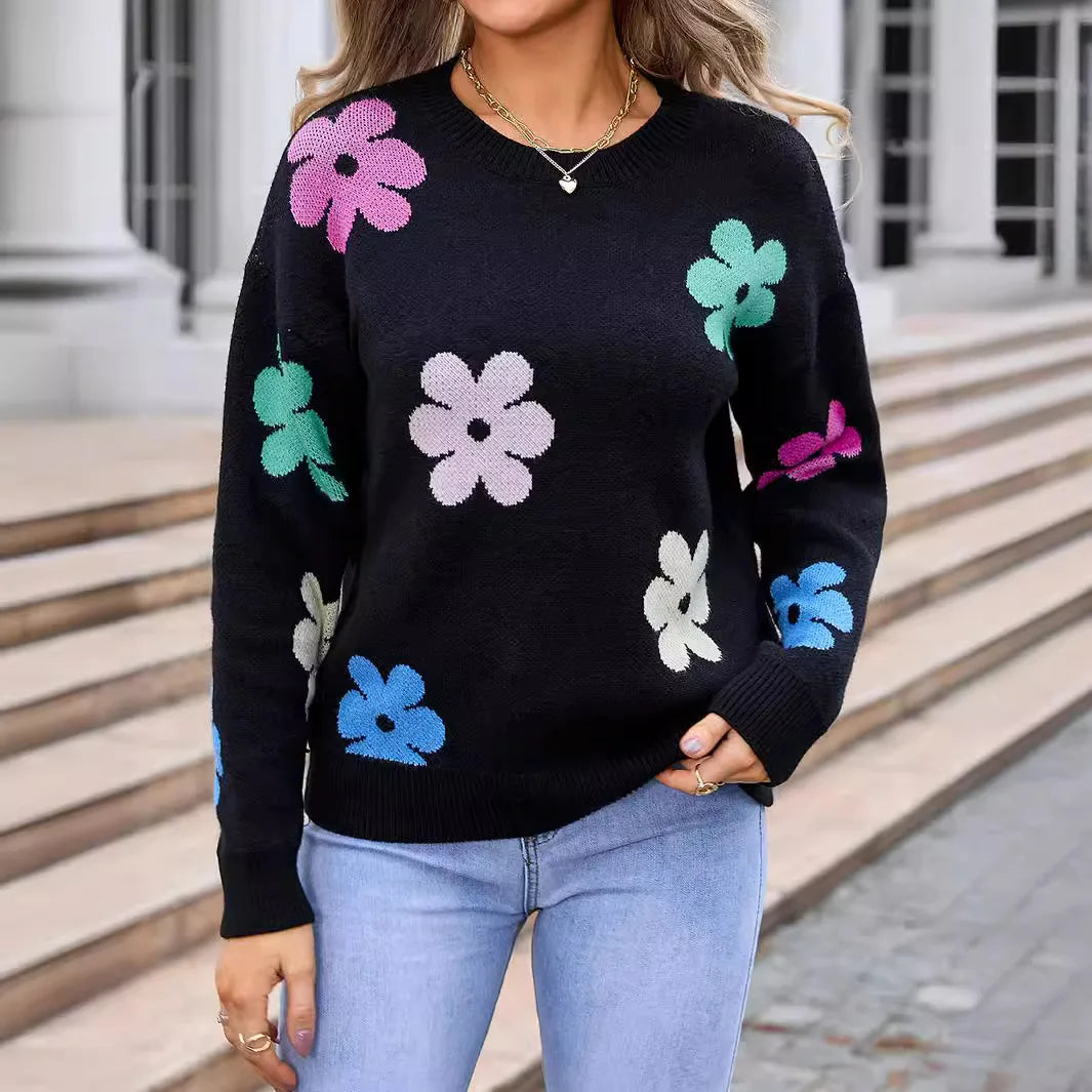 WW | Lässiger Blumengehäkelter Pullover