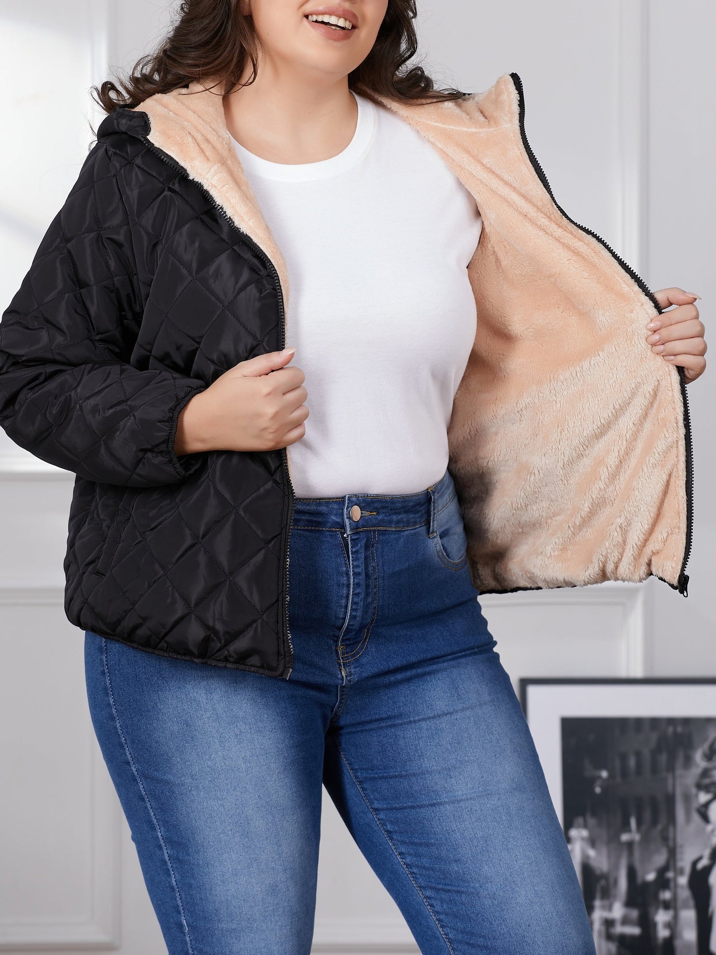 WW | Plus Size Colorblock Quilted Hooded Jacket