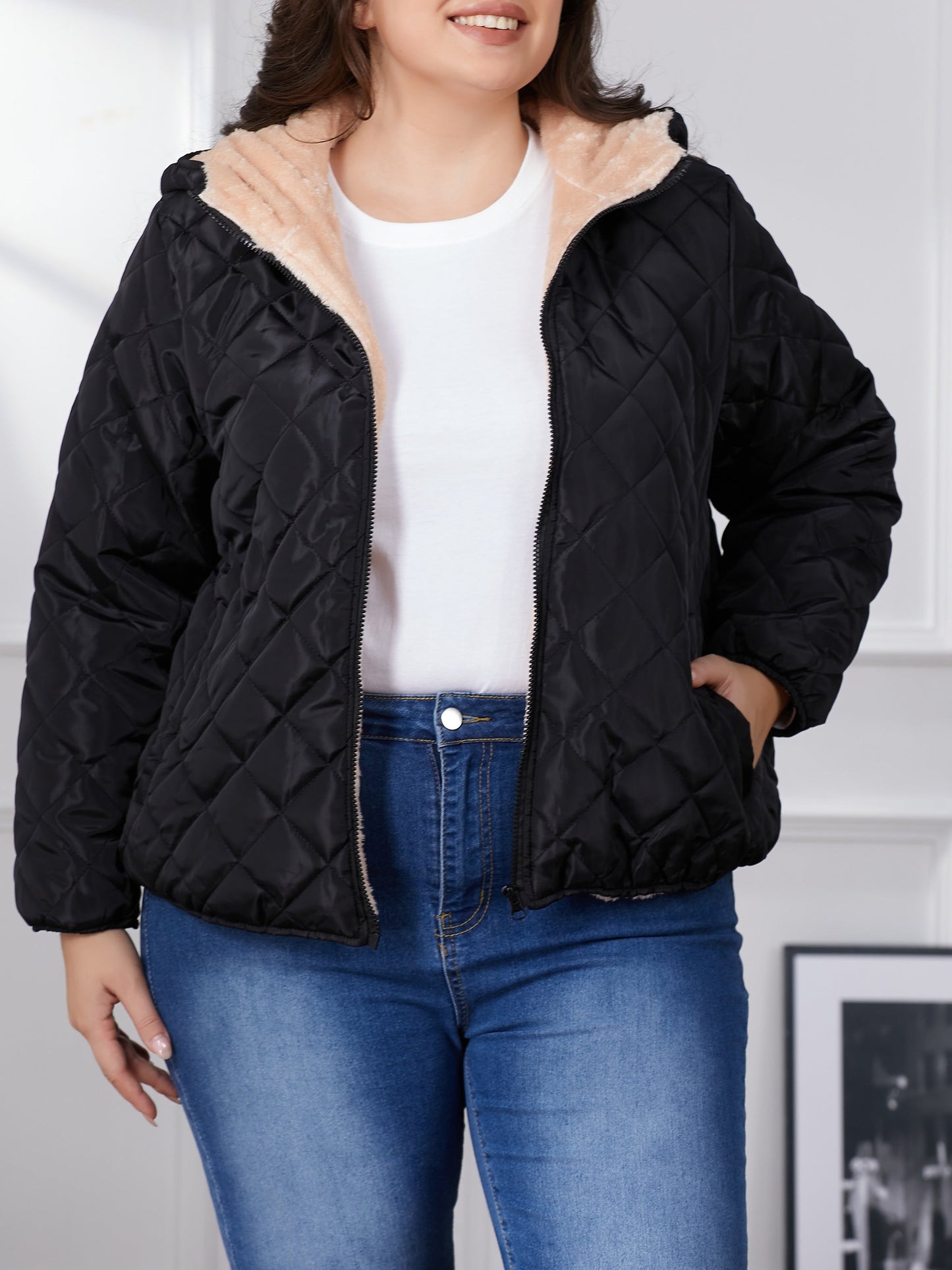 WW | Plus Size Colorblock Quilted Hooded Jacket