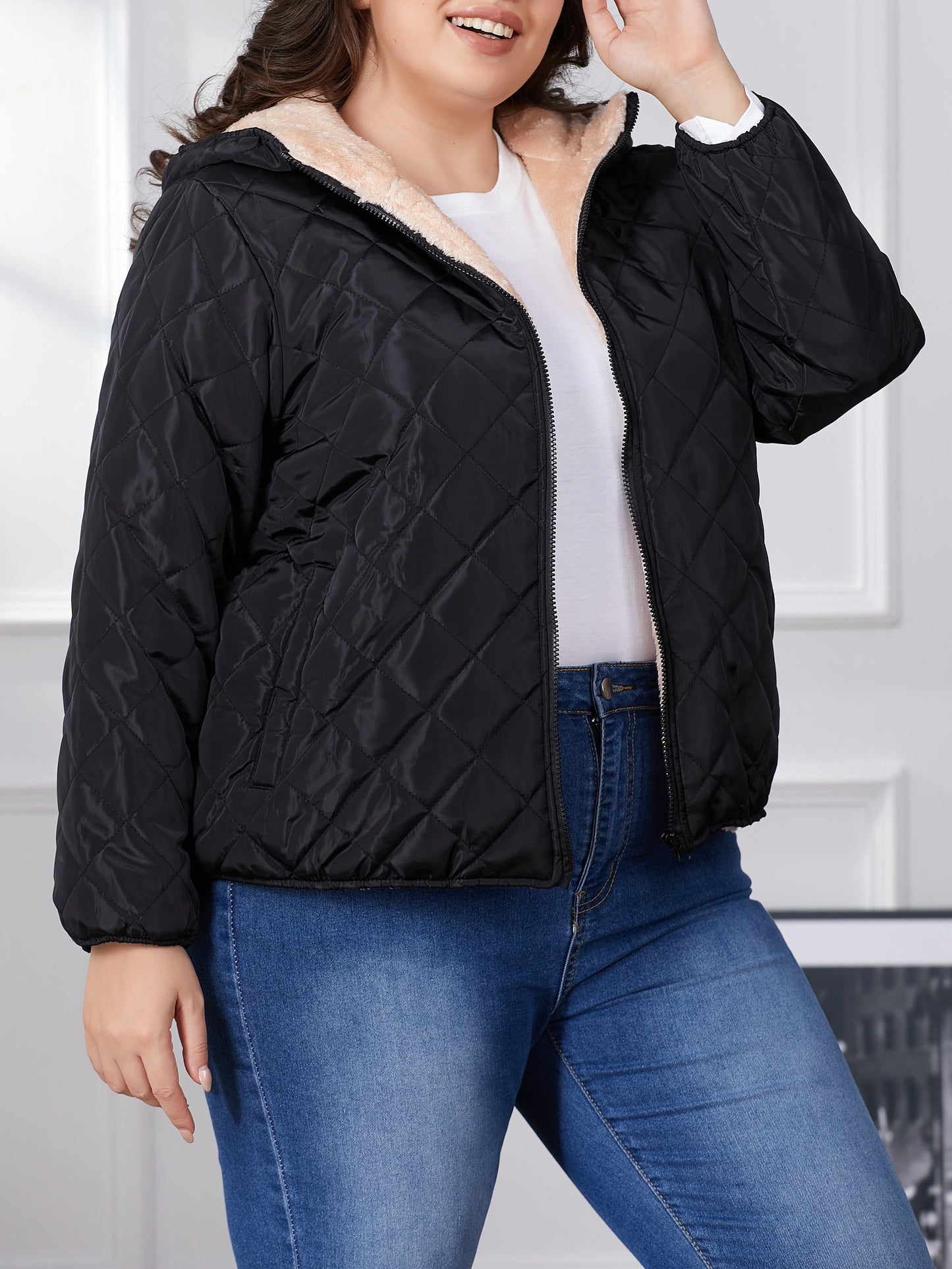 WW | Plus Size Colorblock Quilted Hooded Jacket