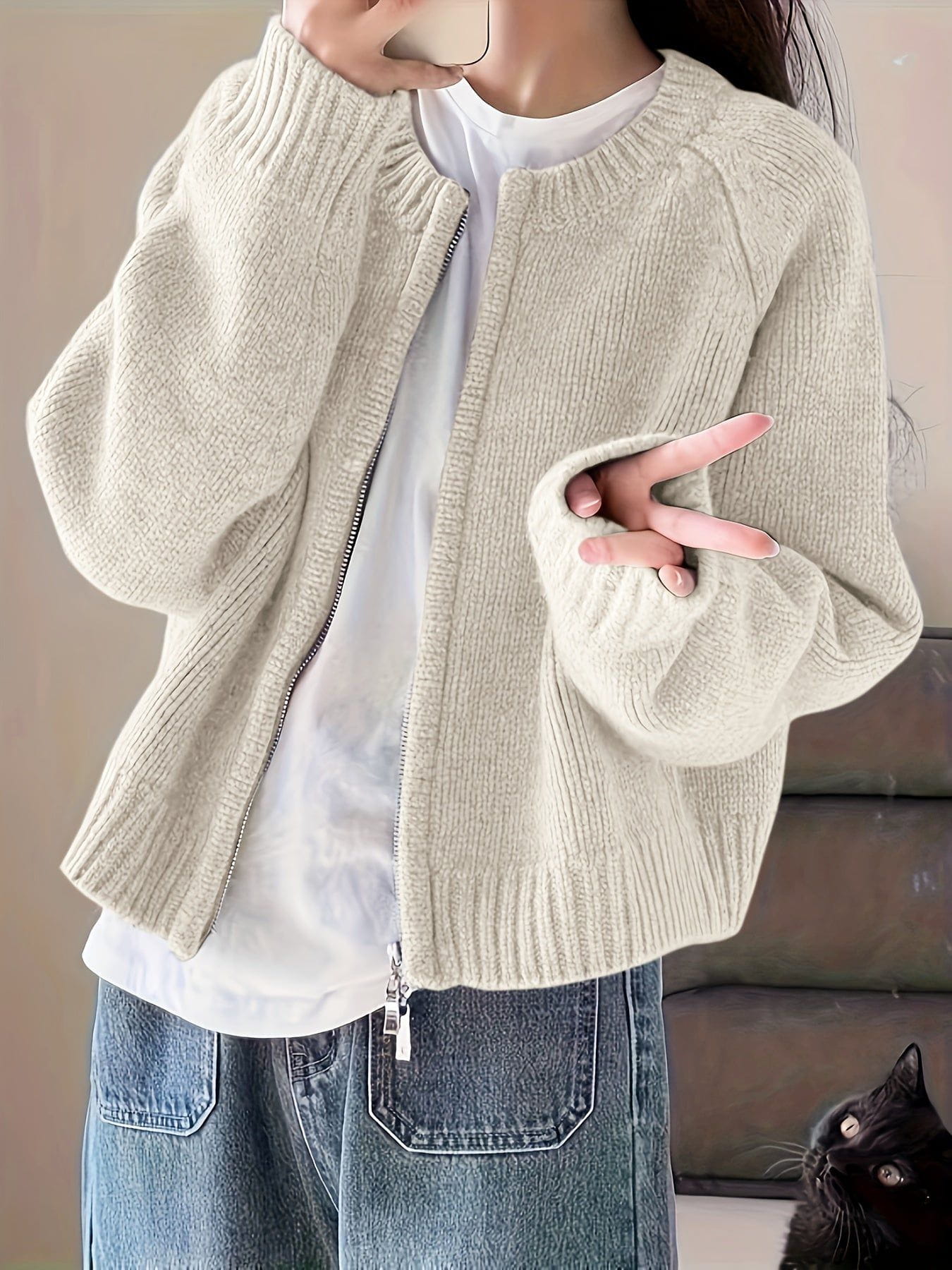 WW | Oversized Zip Cardigan Pink Soft and Comfortable