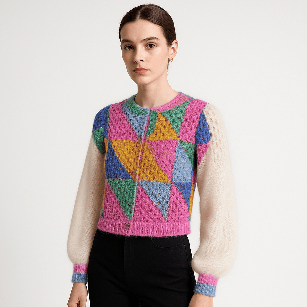 WW | Cardigan Patchwork Multicolor Graphic and Soft Material