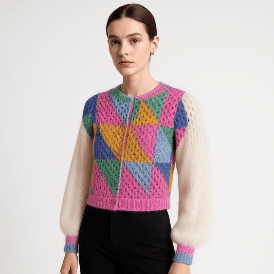 WW | Strickjacke Patchwork Multicolor Grafisches und Weiches Material
