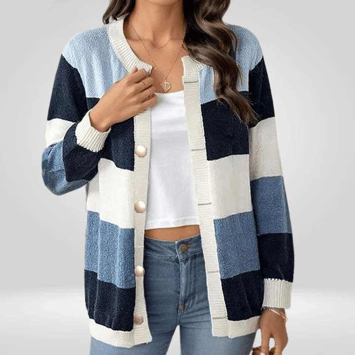 WW | Striped Cardigan Elegant Buttons Softness and Casual Style
