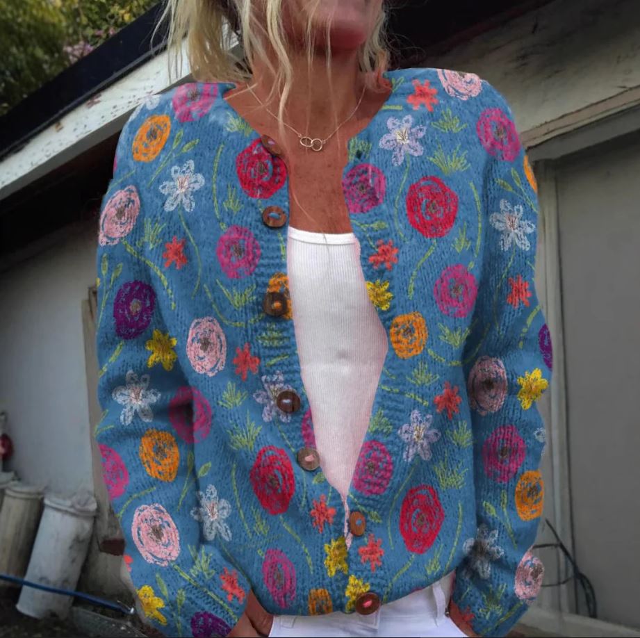 WW | Knitted Vest Boho Floral Pattern Warmth and Softness