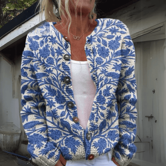 WW | Strickgilet mit Knöpfen Sanftheit & Eleganz Boho Blumenmuster