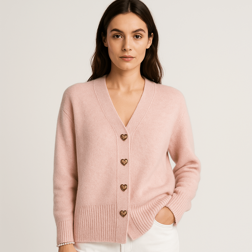 WW | Cardigan Grey V-Neck & Buttons Shell-Effect Soft and Elegant Knitwear