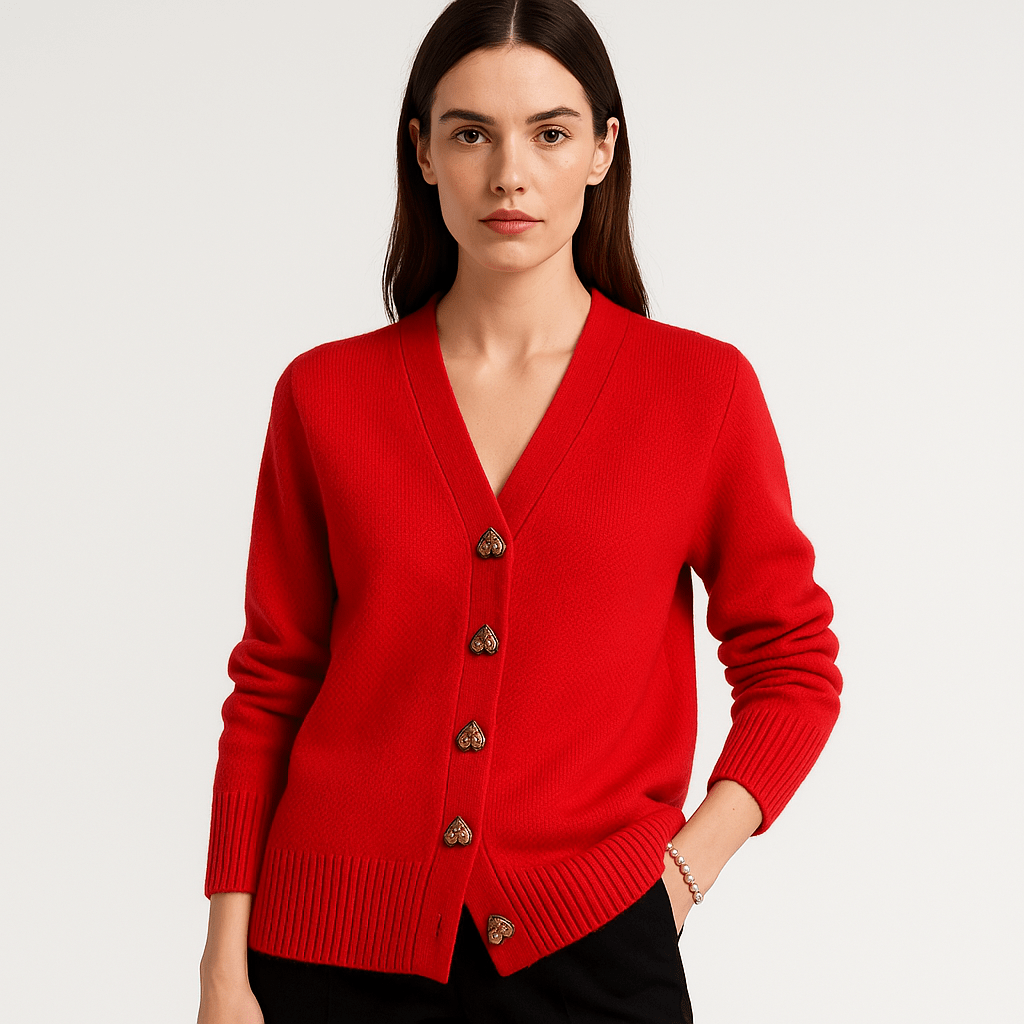WW | Cardigan Grey V-Neck & Buttons Shell-Effect Soft and Elegant Knitwear