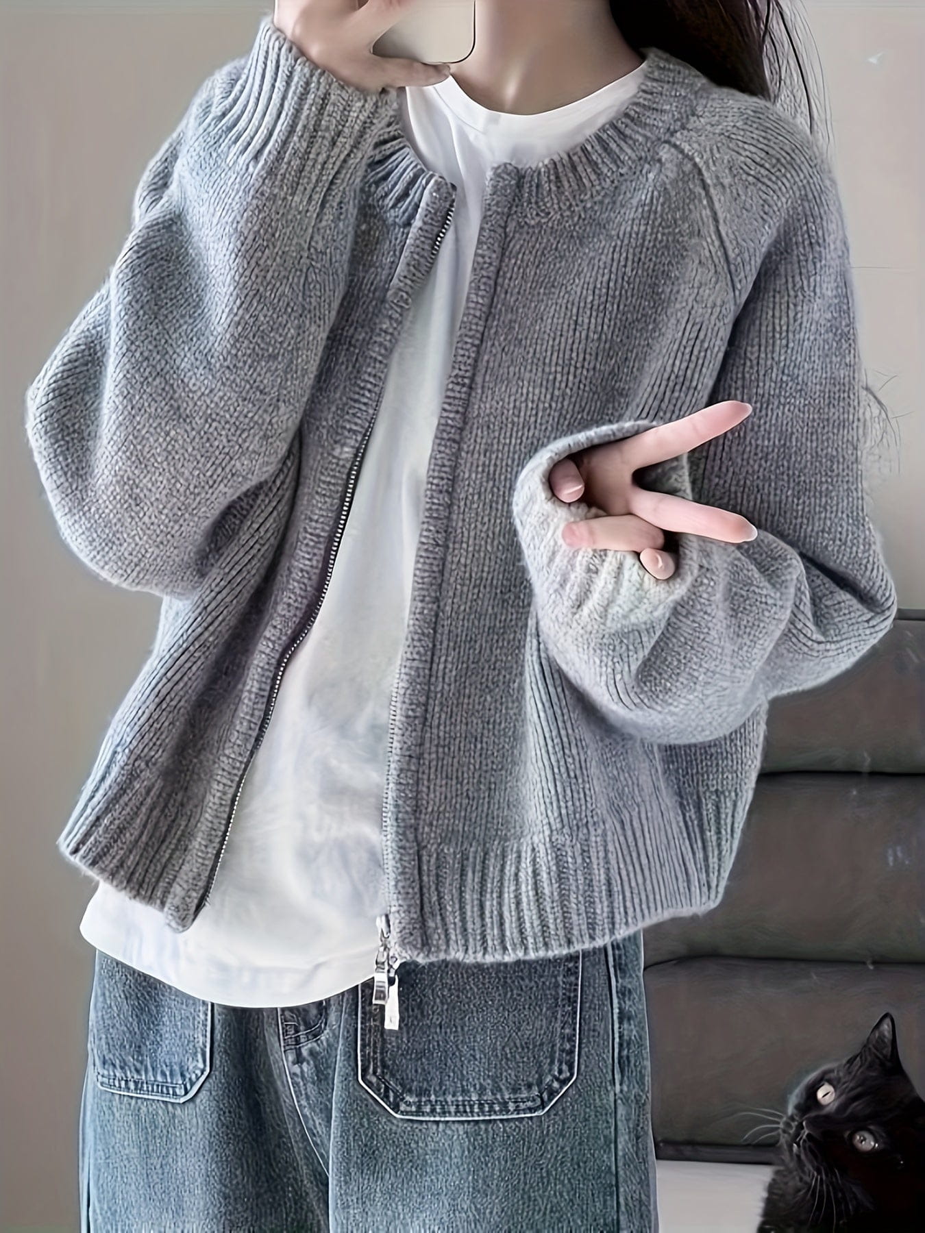 WW | Oversized Zip Cardigan Pink Soft and Comfortable