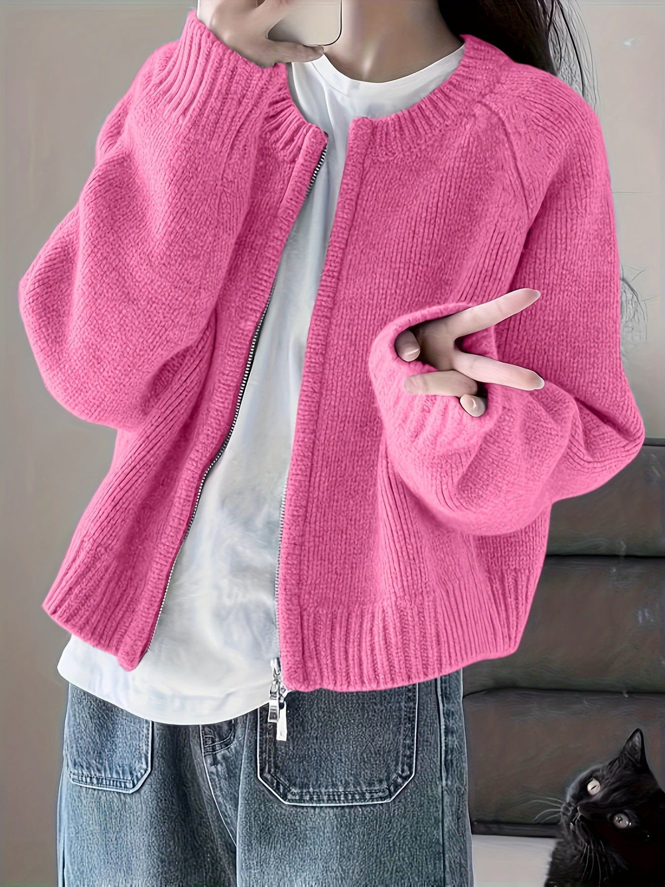 WW | Oversized Zip Cardigan Pink Soft and Comfortable
