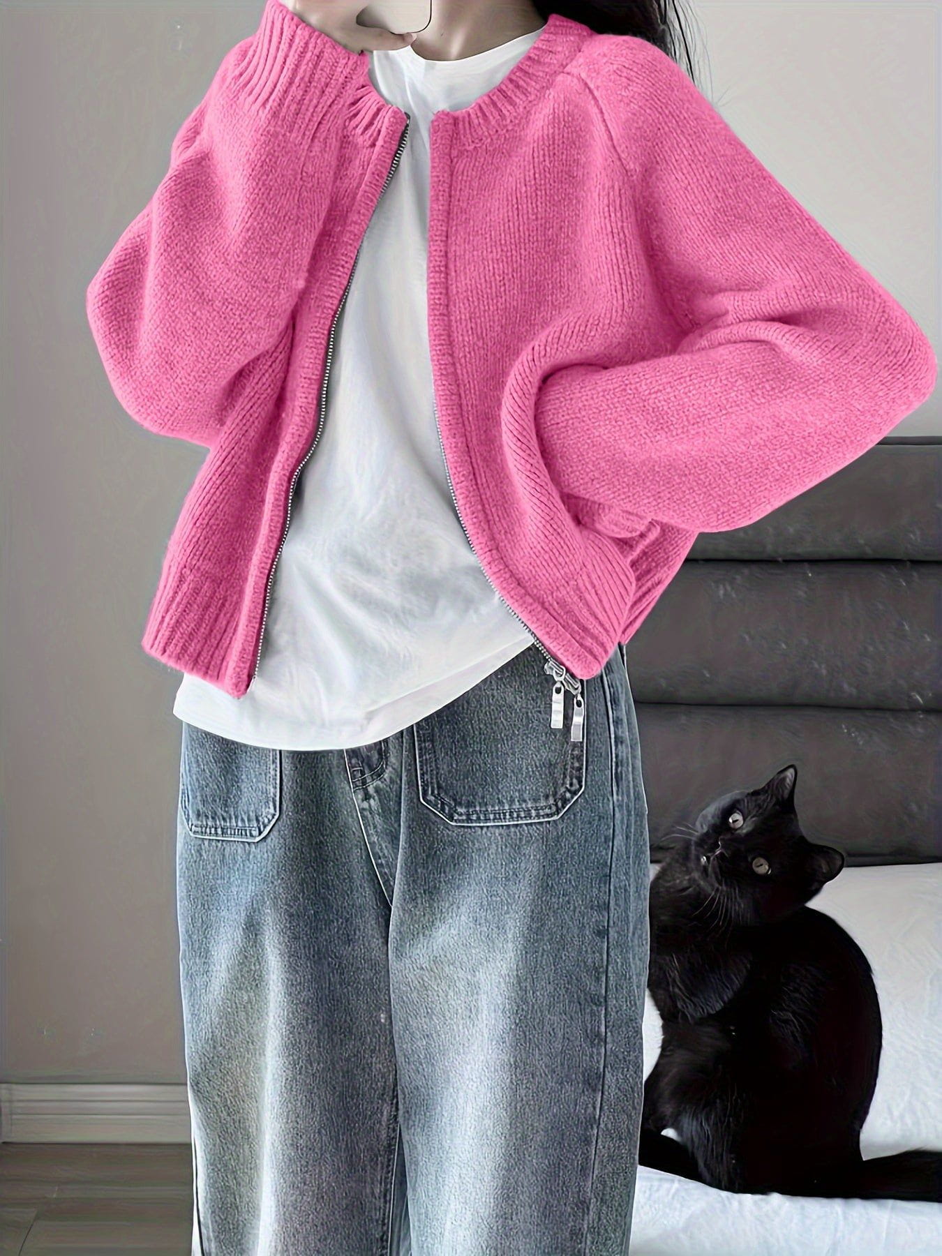 WW | Oversized Zip Cardigan Pink Soft and Comfortable