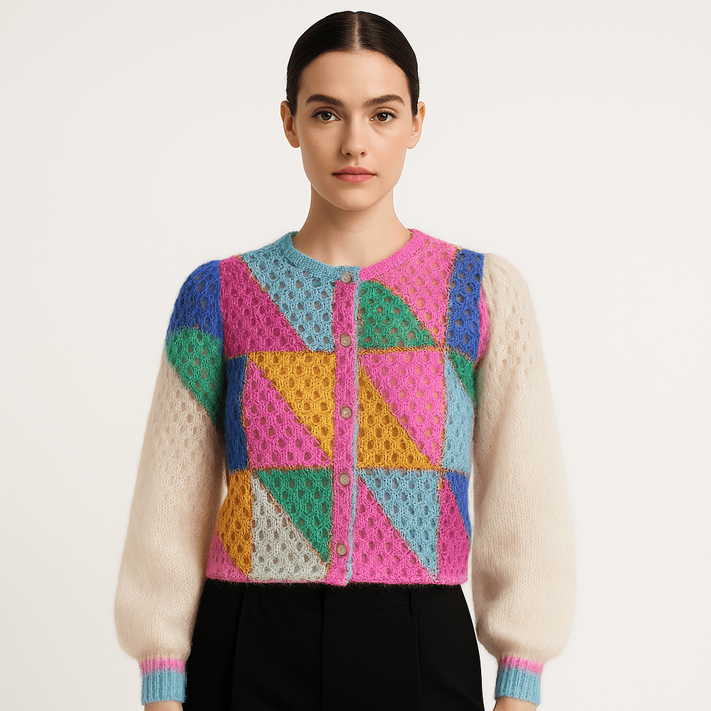 WW | Cardigan Patchwork Multicolor Graphic and Soft Material