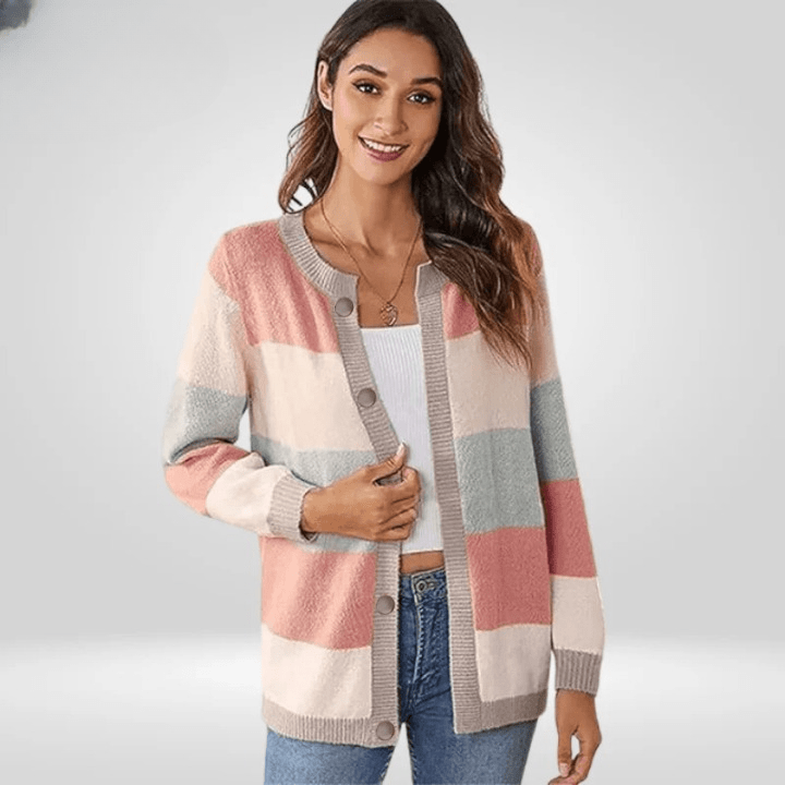 WW | Strickjacke Gestreift Elegante Knöpfe Sanftheit und Lässiger Stil