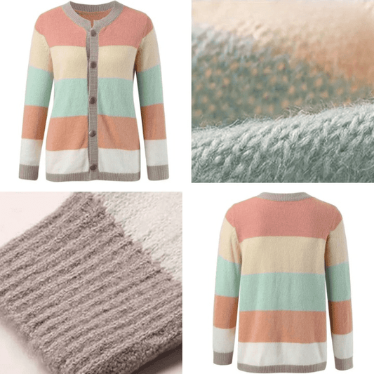 WW | Strickjacke Gestreift Elegante Knöpfe Sanftheit und Lässiger Stil