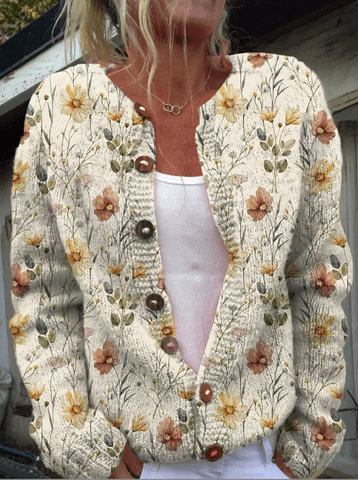 WW | Knitted Vest with Buttons Softness & Elegance Boho Floral Pattern