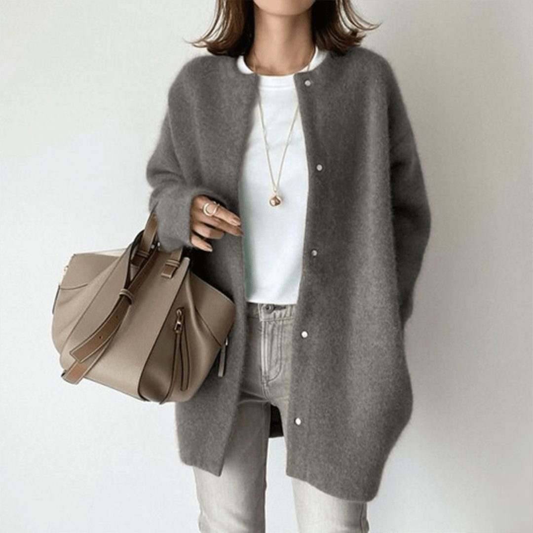 WW | Cardigan Long Beige Wool Elegant & Comfortable