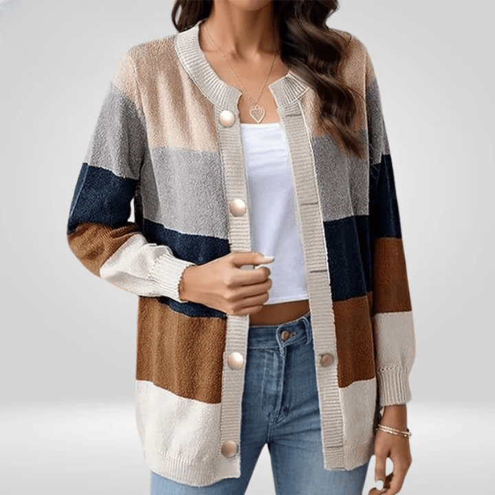 WW | Strickjacke Gestreift Elegante Knöpfe Sanftheit und Lässiger Stil