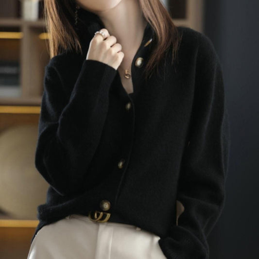 WW | Eleganter Knopf-Cardigan Schwarz Sanft und Chic