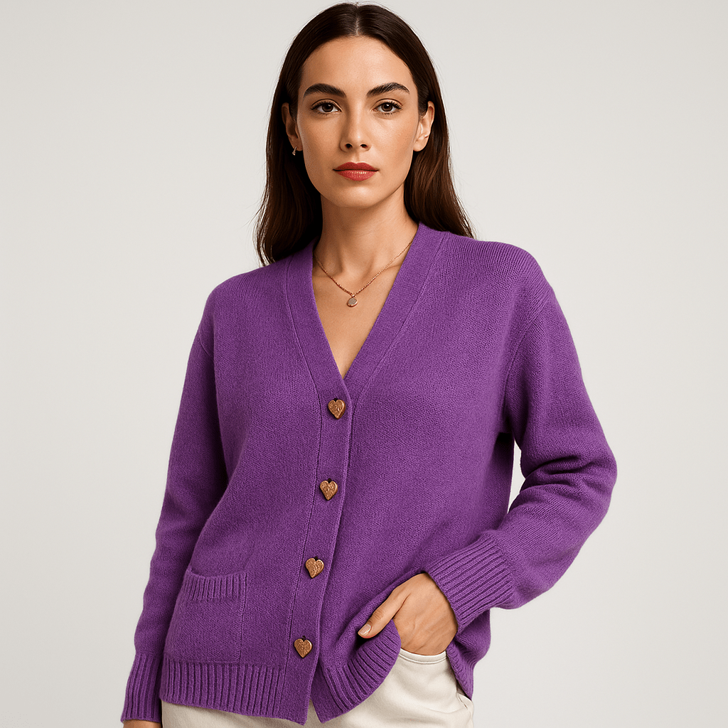 WW | Cardigan Grey V-Neck & Buttons Shell-Effect Soft and Elegant Knitwear