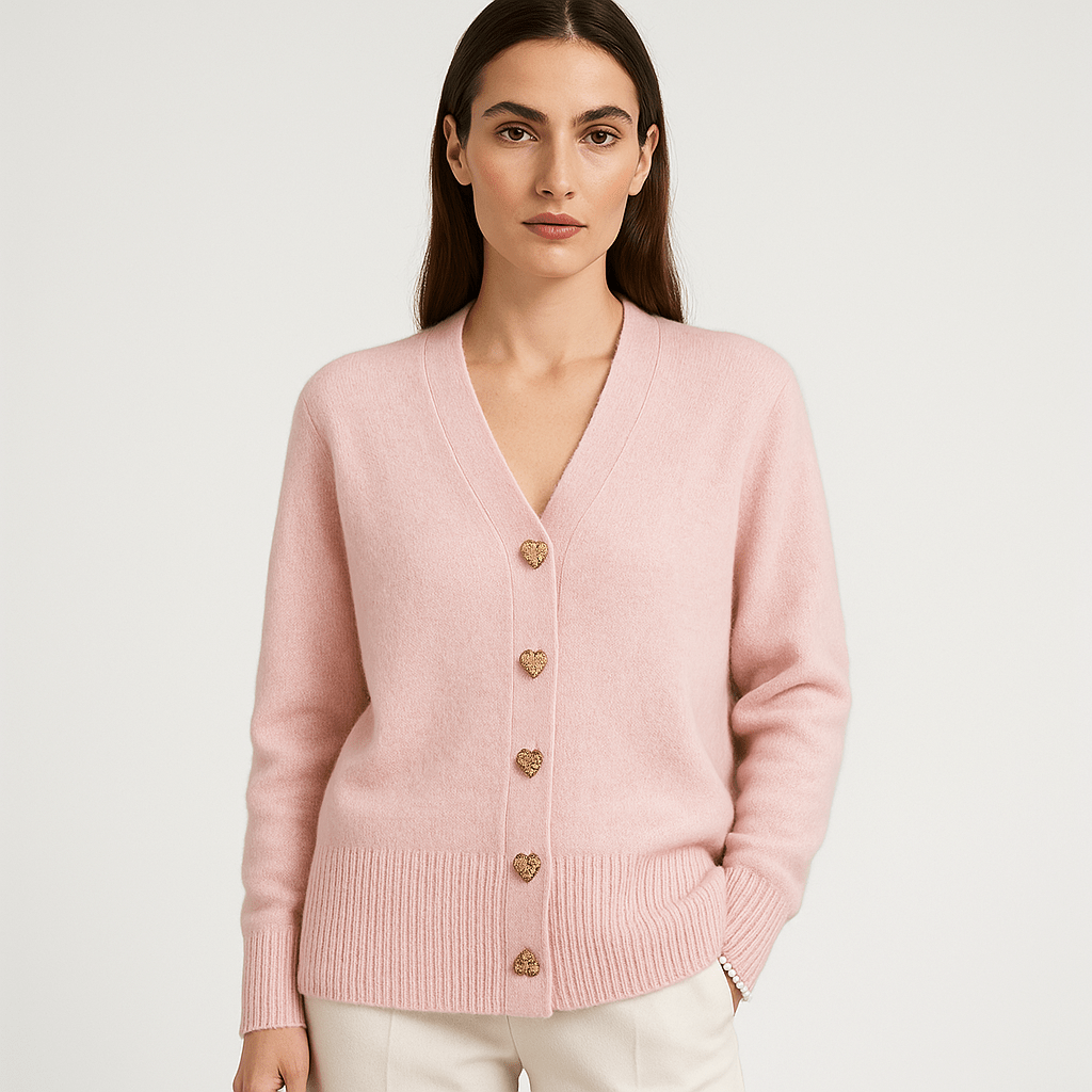 WW | Cardigan Grey V-Neck & Buttons Shell-Effect Soft and Elegant Knitwear