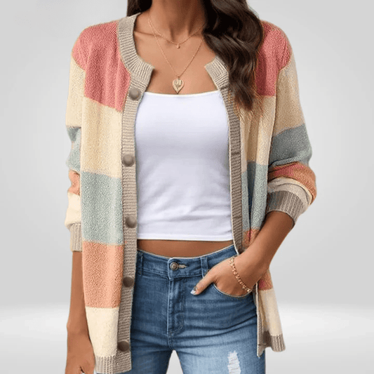 WW | Strickjacke Gestreift Elegante Knöpfe Sanftheit und Lässiger Stil