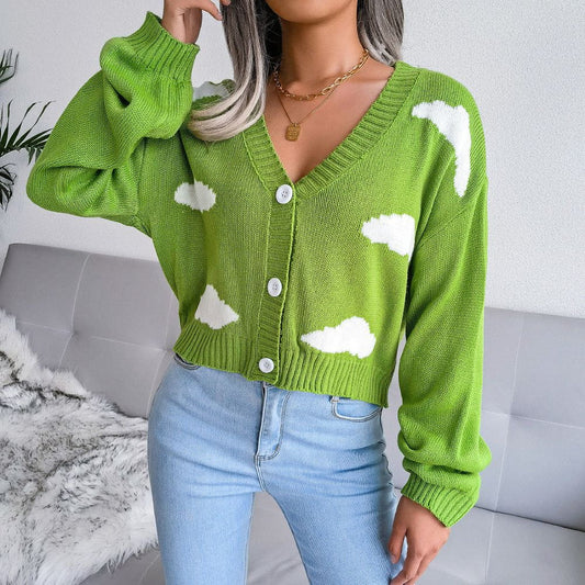 WW | Bedruckte Kurzjacke Wolken Cardigan Weichheit und Originalität im Alltag
