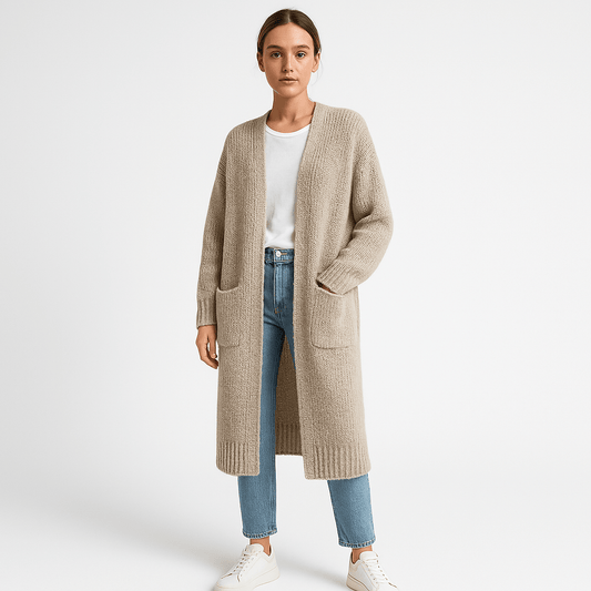 WW | Long Cardigan Beige Soft Knit Elegant Casual